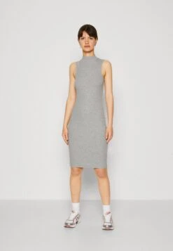 Even&Odd Perkin Neck Midi Bodycon Dress - Robe En Jersey - Mottled Grey