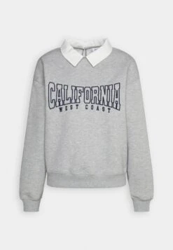 Even&Odd Poloneck With Collar And Embroidery - Sweatshirt - Mottled Light Grey