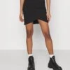 Even&Odd Asymetric Overlap Wrap Mini High Waisted Skirt - Jupe Crayon - Black