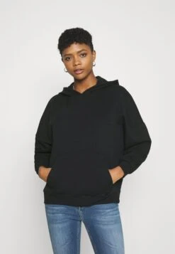 Even&Odd Hoodie Long Without Drawcord And Pocket - Sweat À Capuche - Black