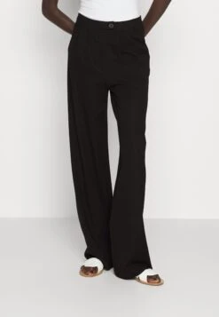Business Casual Wide Legs With Front Pleats - Pantalon Classique - Black
